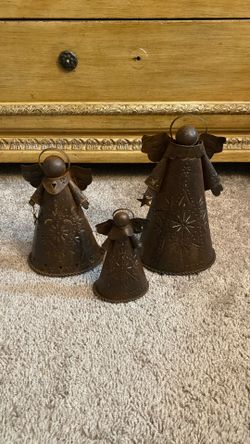 Vintage Rustic Brown Angel Candle Holder Figurine Set Of 3