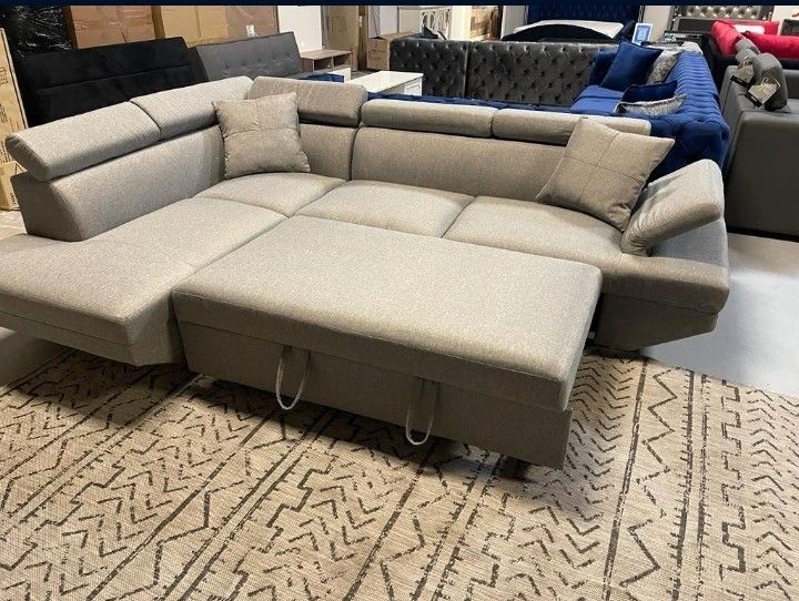Gray Pull Out Bed Sectional Couch Same Day Delivery