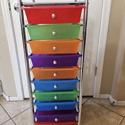 10- Rainbow Color Plastic Drawer Metal Craft Storage Rolling Cart