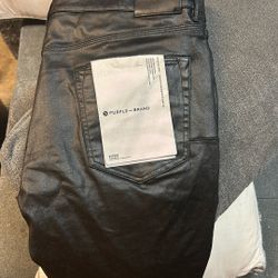 (Used)All Black Leather Purple Jeans Size 38