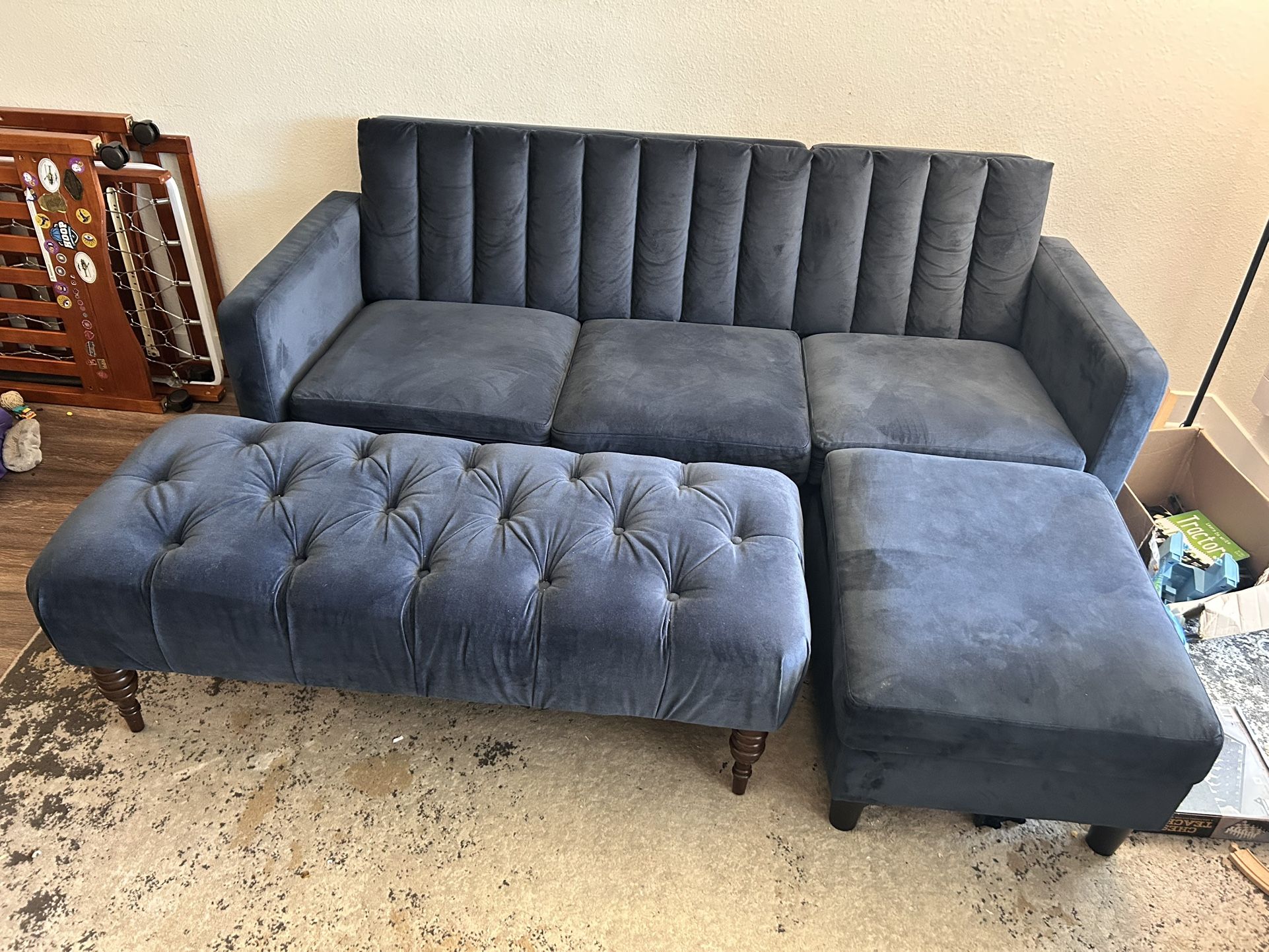 Blue Velveteen Sofa