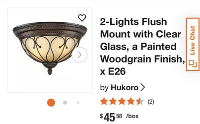 2-Lights Flush Mount with Clear Glass, a Painted Woodgrain Finish