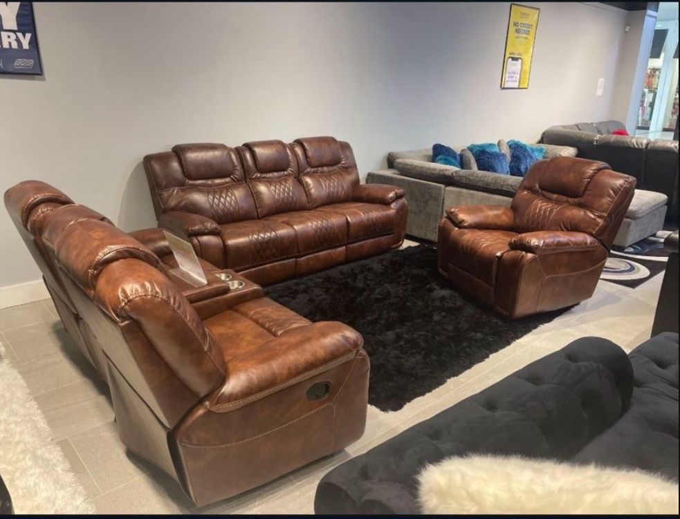 BEAUTIFUL NEW SANTIAGO RECLINING SOFA AND LOVESEAT SET ON SALE ONLY $1099. IN STOCK SAME DAY DELIVERY 🚚 EASY FINANCING