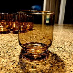 Vintage Amber Libbey Stackable Old Fashioned Whiskey Barware Glasses, Set of 14, MCM