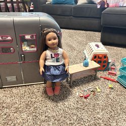 American Girl Doll, Our Generation Doll Camper And Pet Salon Set