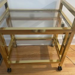 Vintage Brass & Glass Bar Cart on Wheels – Mid Century Style