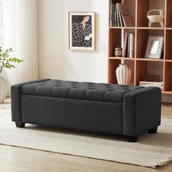 48" Ottoman with Storage, Dark Gray Storage Ottoman Bench  Upholstered Entryway Bench with Seating for Bedroom, Living Room, Holds up to 330 lb with S