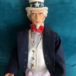 Collectible Uncle Sam Doll Figurine With American Flag