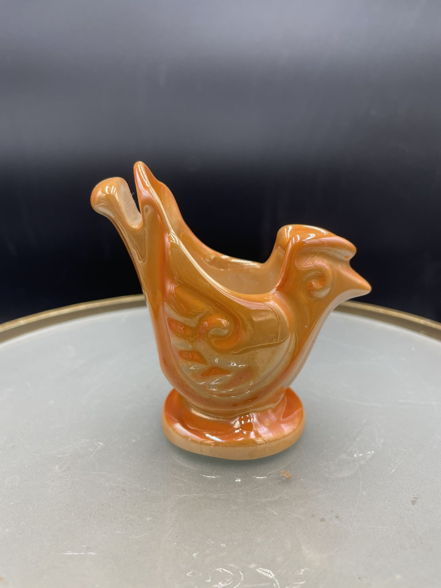 Vintage Cowan Pottery ORANGE Chick Ashtray And Match Holder 3.5” VG
