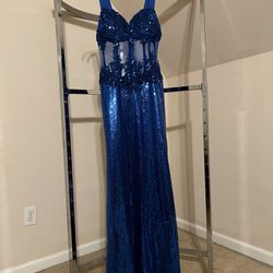 Sweetheart Royal Blue Sequin Sheered Evening/Prom Dress