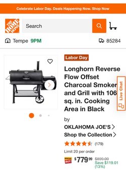Oklahoma Joe's Longhorn Reverse Flow Offset Charcoal Smoker