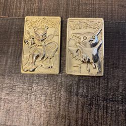Pikachu And Mewtwo 23k Gold Plated Burger king 1999 