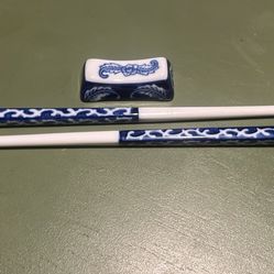 Antique Ceramic Chop Sticks And Shelf