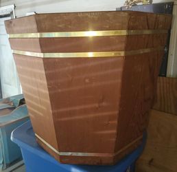 Vintage Mid Century Modern Octagonal Wooden Barrel Planter