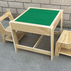 Wooden Kids Table and Chair Set, 3 in 1 Activity Table with Storage Drawer, 2 in 1 Detachable Tablet