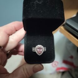 Size 7 Pink And White Sapphire Teardrop Ring Sterling Silver 