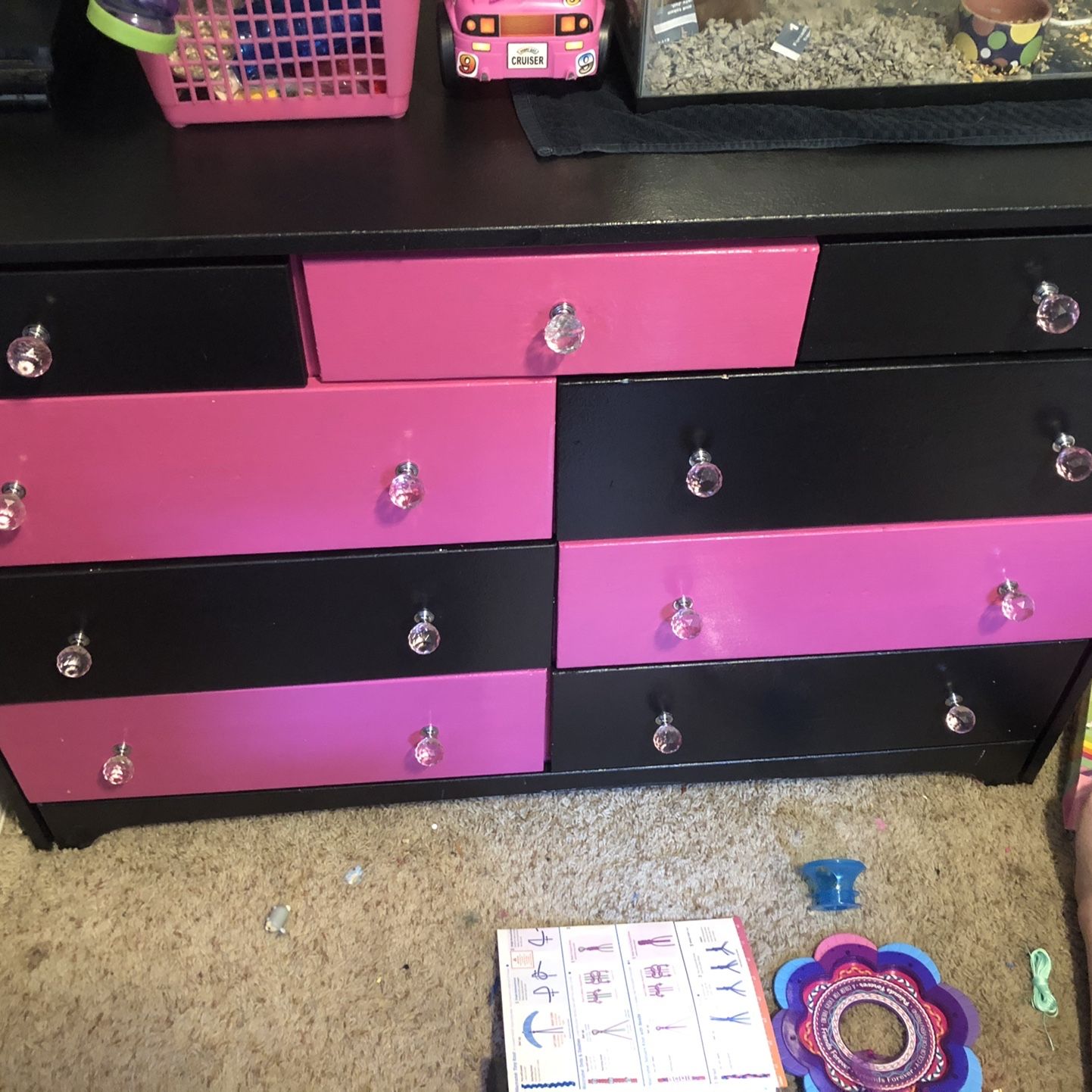pink and black dresser Pink Wooden drawers box- 7 drawers- Apothecary Cabinet- dark brown