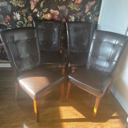 4 Leather And Wood Chairs