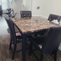 High Pub Granite Table With 4 Chairs
