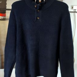 Old Navy Men’s XXL Navy Waffle Knit Henley Sweater Pullover

