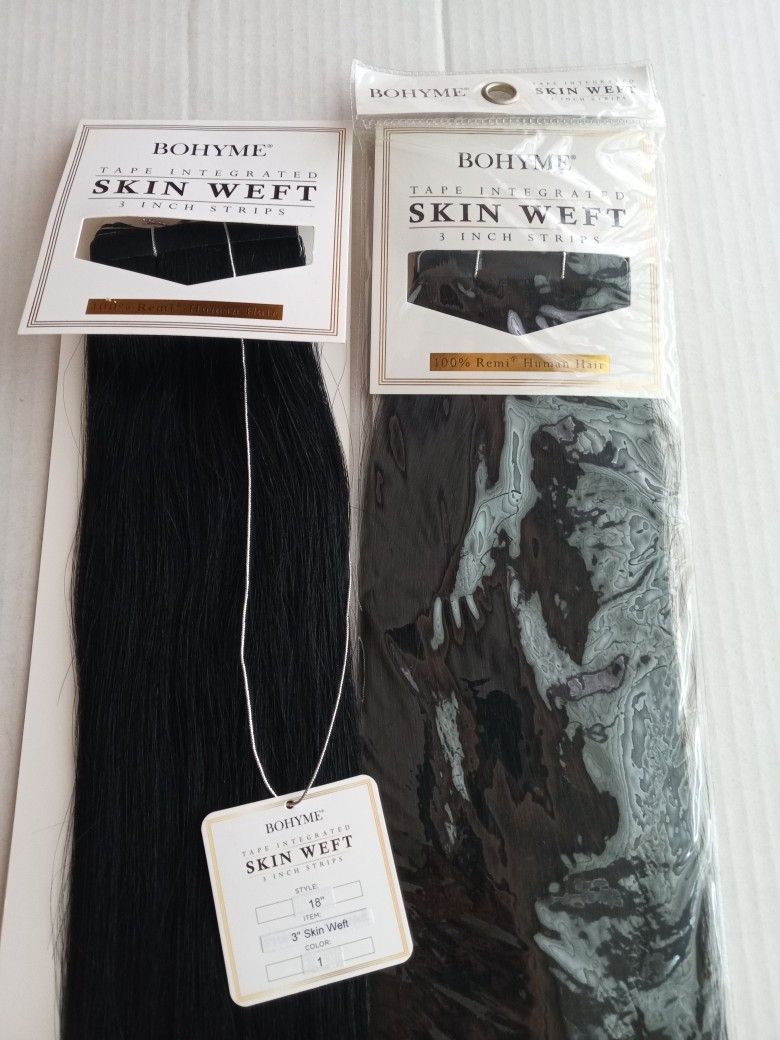 18" Jet Black #1 Tape In Human Hair Extensions ~get Length And Fullness
