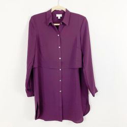 J.Jill purple button-front shirt dress with a layered design and side slits. Size Large!