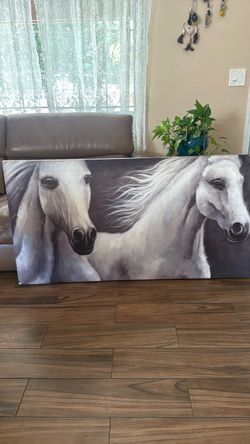 Large White Horses Canvas Wall Art