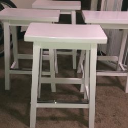 Four Piece Set White Barn Bar Stools 