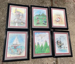 Set of 6 Gary Patterson funny sports art cartoon prints