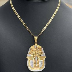 Jewelry 10k solid Yellow Gold Mariner  link 24.00” Chain necklace Egyptian Pharaoh King Pendant 16.20grams 3.70mm