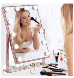 Large Makeup Vanity Mirror with Lights,Hollywood Light-up Professional Mirror with Storage,3 Color Lighting Modes,10x Magnification,Big Cosmetic Mirr