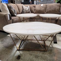 NEW 3 PC OCCASIONAL TABLE WHITE/METALLIC COLOR || SKU#ASHT385-13TC
