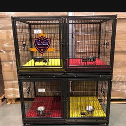 Double Stacked Dog Pet Cage Kennel Size 43” With Divider, Trays And Plastic Floor Grid New In Box 📦 