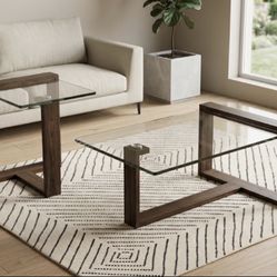 Modern Walnut and Glass Tables 