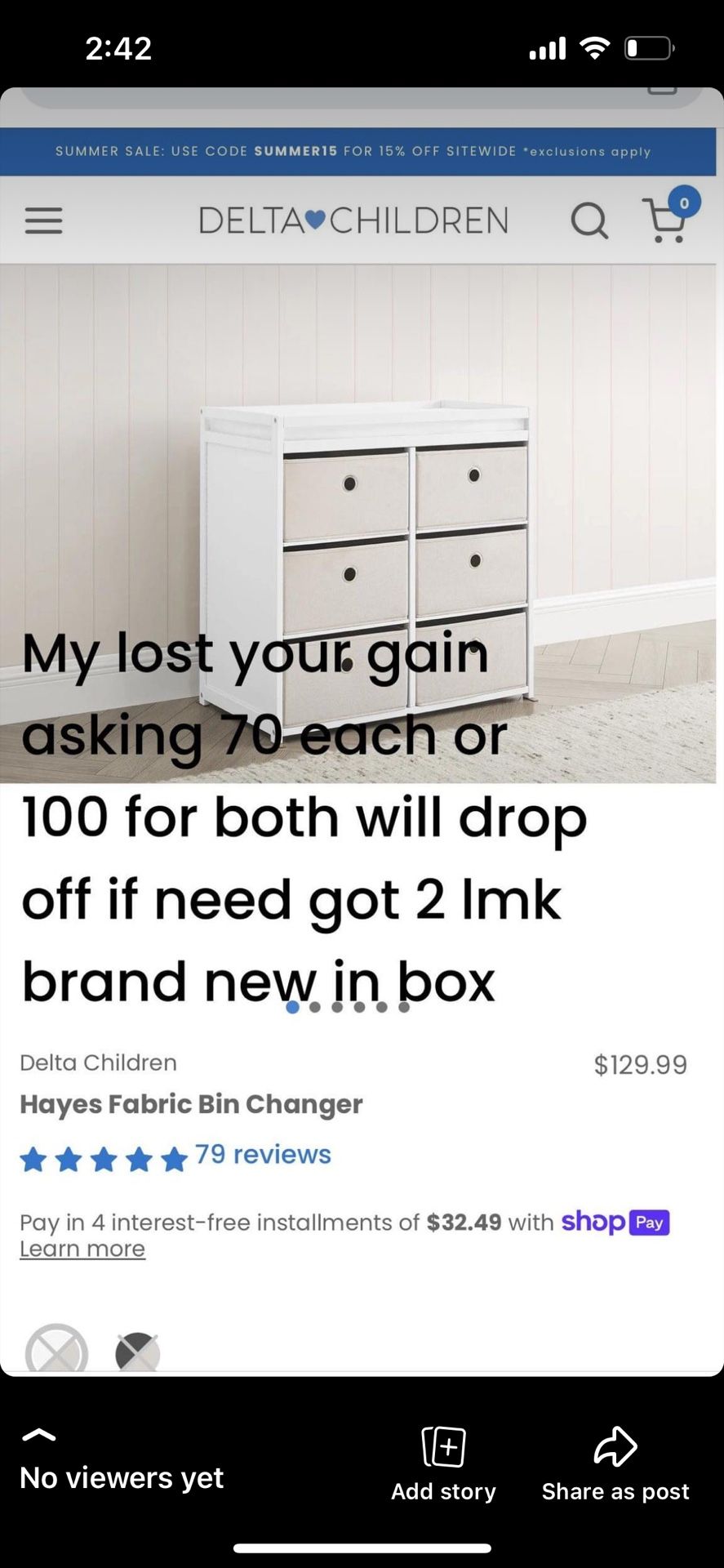 Delta Children Hayes Changing Table with Fabric Bins