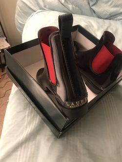 Girls black and red rain boots brand new Ralph Lauren size 5