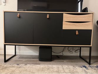 Modern Black and Wood Sideboard; Black Matte/Oak Structure