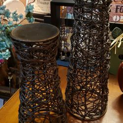Farmhouse Rustic Wicker Candle Holders 