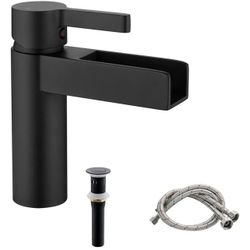 FELIXBATH Single Handle Waterfall Bathroom Sink Faucets, Single Hole Modern Lavatory Vanity Sink Faucets Waterfall Tub Faucet Deck Mount with Pop Up D