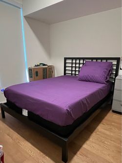 Black Metal Platform Bed Frame with Headboard