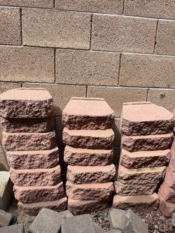 Red Concrete Retaining Wall Blocks and Red Rocks