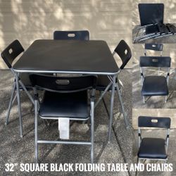 Black 32” Square Padded Folding Table And Chairs