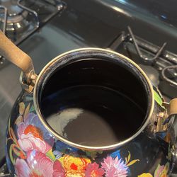MacKenzie-Childs  Black Flower Market 3 Quart Tea Kettle