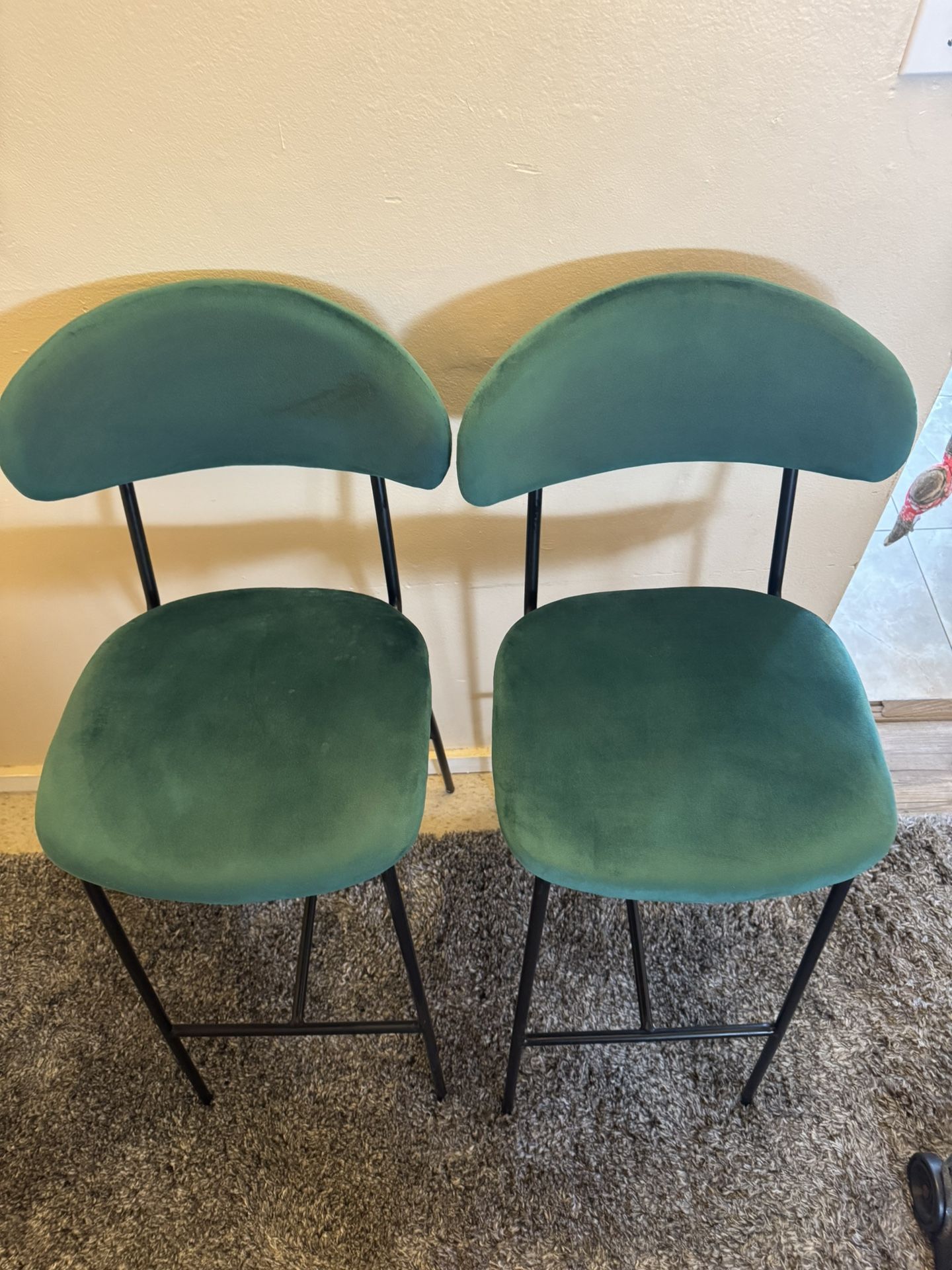 Green Velvet Bar Stools x2