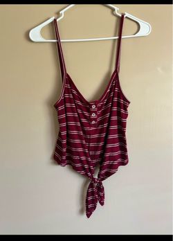 Women’s Burgundy Striped Tie-Front Tank Top Size Large