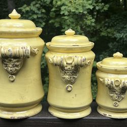 Italian handmade Pottery Canisters (Set of 3) in Rustic Yellow
