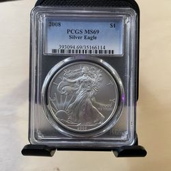 2008 American Silver Eagle Graded In MS69