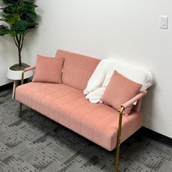 Small Blush Pink Velvet Sofa Couch 57”