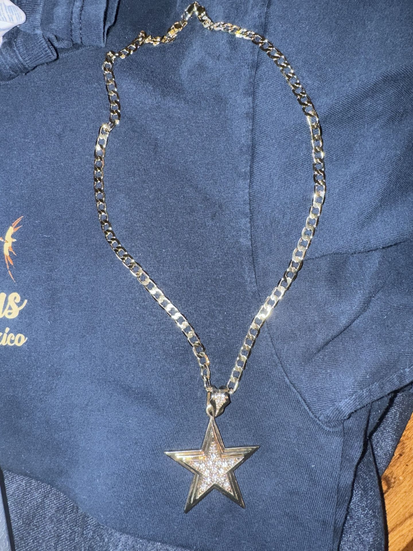 14 K Gold Plated Curby Chain With Lab Diamond Set Star Pendant 23.5”