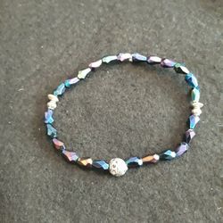 Iridescent Blues  Purples & Metal Beaded Bracelet 
